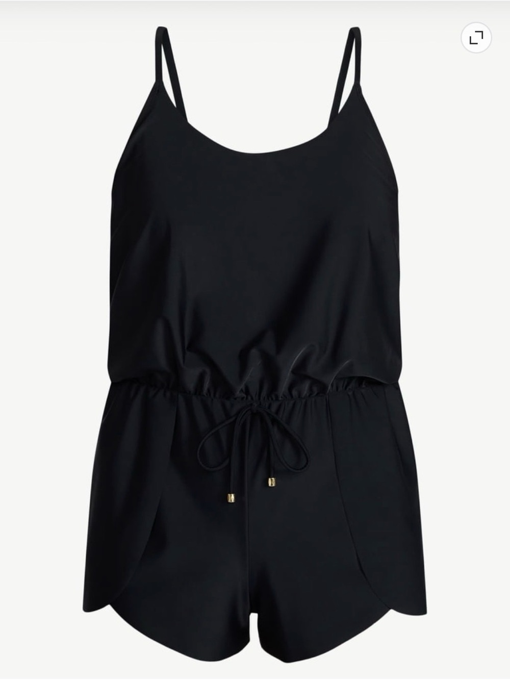 Time and Tru Black Spaghetti-Strap Romper with Drawstring